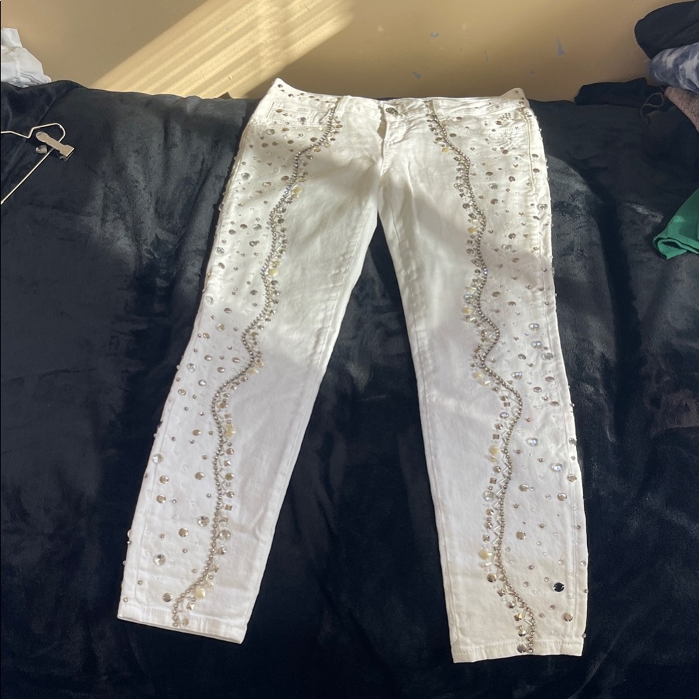 Bebe skinny rings tones jeans White Embellished Denim - Picture 9 of 10